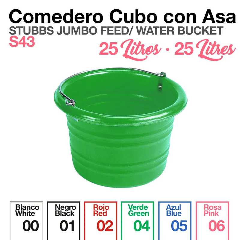 Comedero cubo verde com asa para alimentação ou água, capacidade 25 litros.