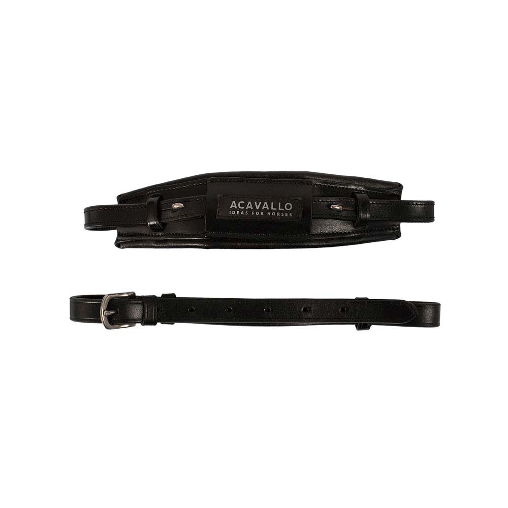 Conjunto de correias em couro preto para cavalo com etiqueta ACAVALLO IDEAS FOR HORSES