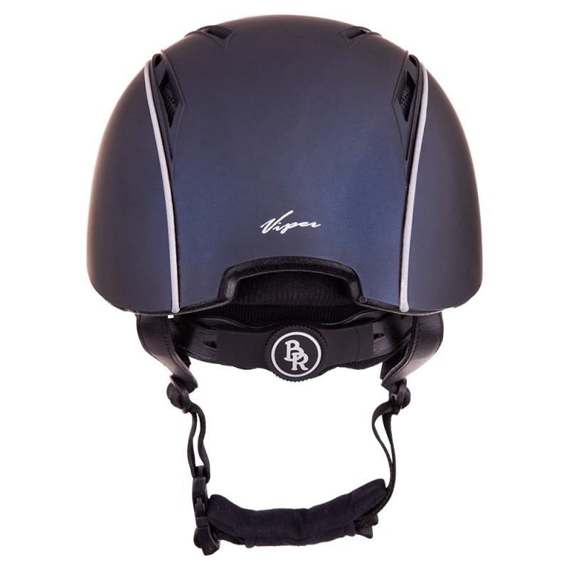 Capacete de equitação azul escuro com faixas brancas e logo Viper