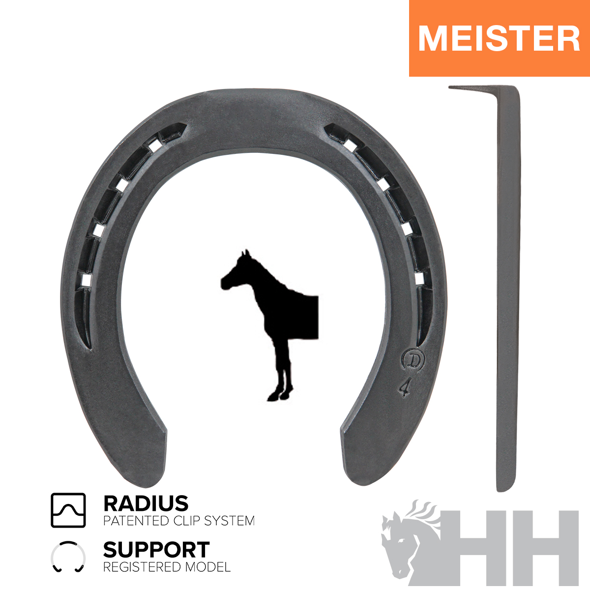 Ferradura preta MEISTER com sistema RADIUS e suporte, número 4