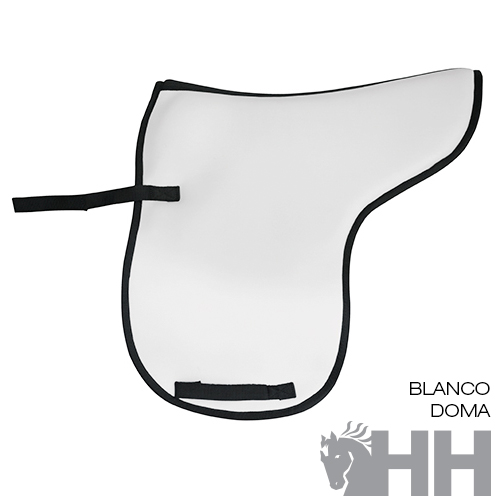 Sela branca com contorno preto e tiras de fixação pretas