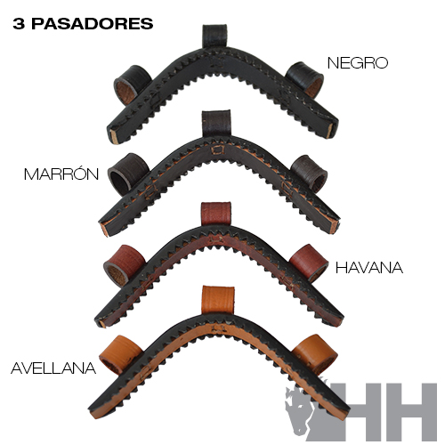 Pasadores de couro em quatro cores diferentes com textura dentada