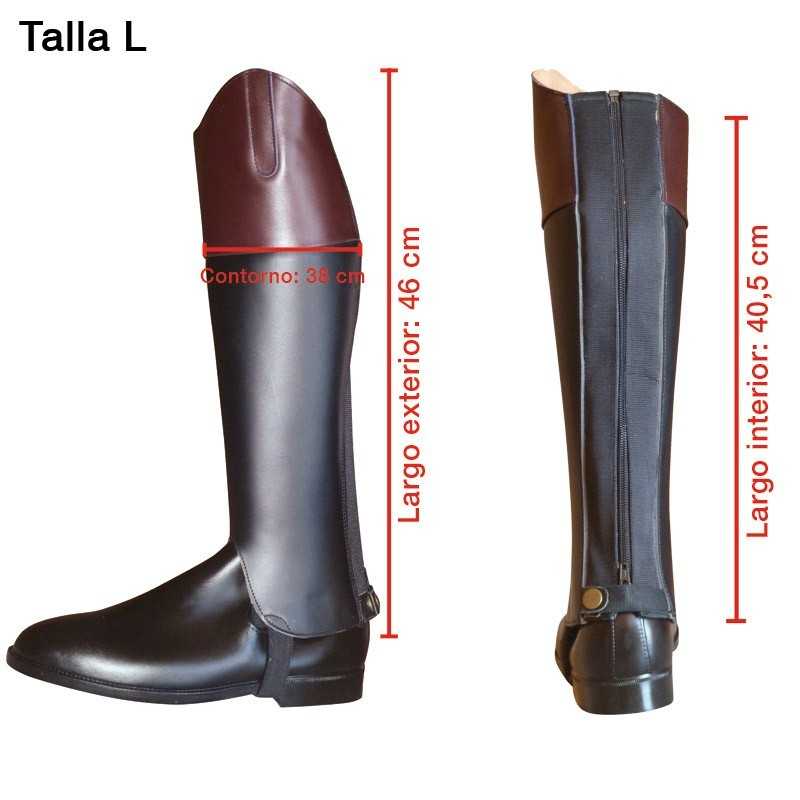 bota alta preta e castanha para equitação com zíper e medidas indicadas