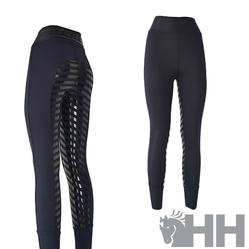 Calças leggings pretas com riscado translúcido nas laterais e logótipo HH