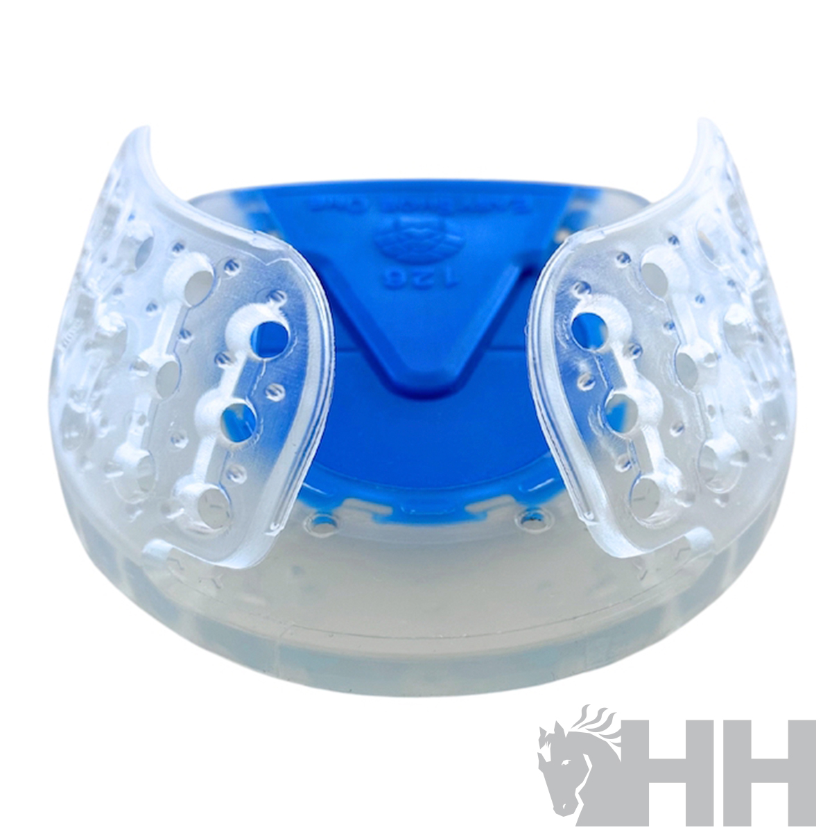 Protetor bucal transparente e azul para desporto