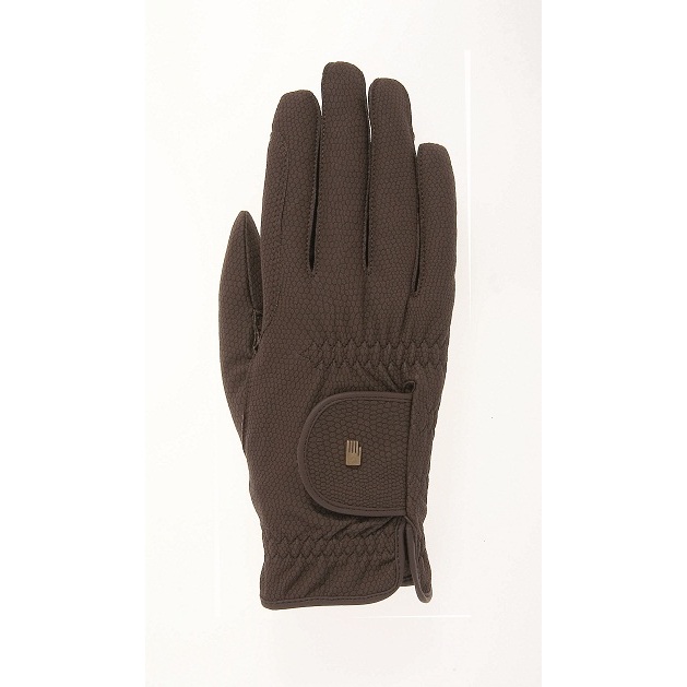 Luva castanha texturizada com fecho ajustável e detalhe metálico