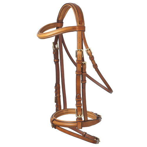 Cabresto em pele castanha clara com fivelas douradas