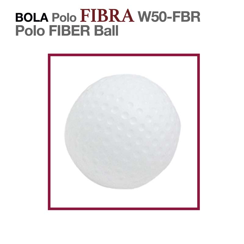 Bola de pólo branca com textura e texto de identificação