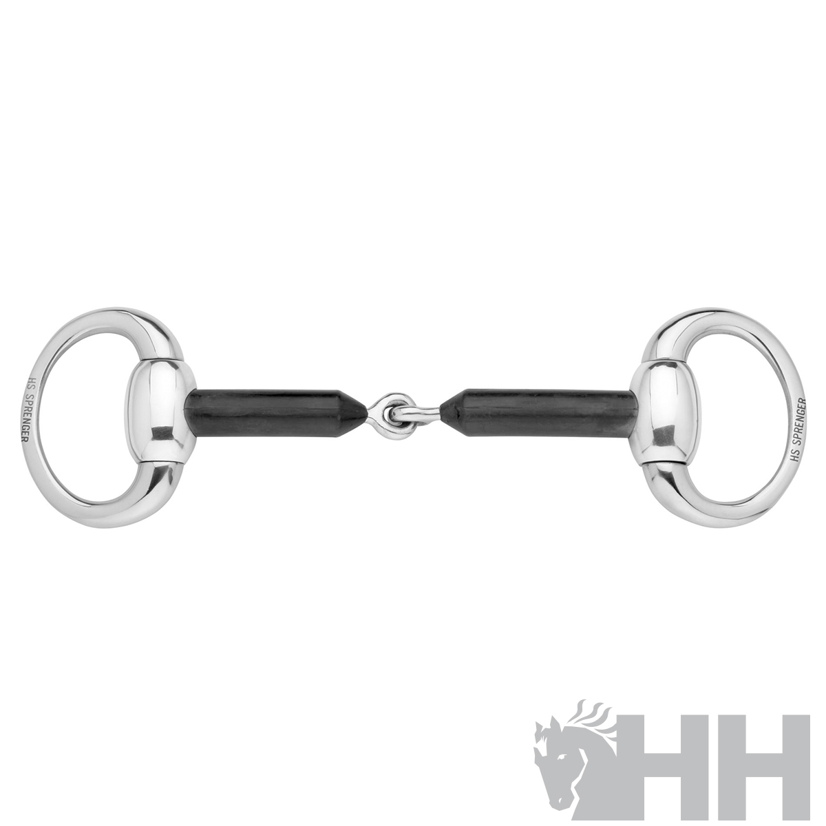 Freio metálico prateado com parte central preta em fundo branco