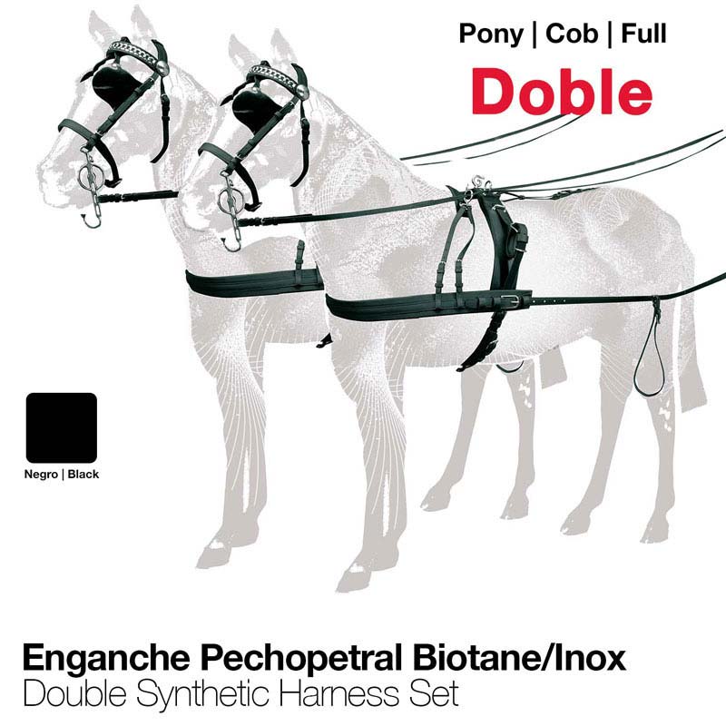 Conjunto de arreio sintético duplo preto para pônei, cob ou cavalo