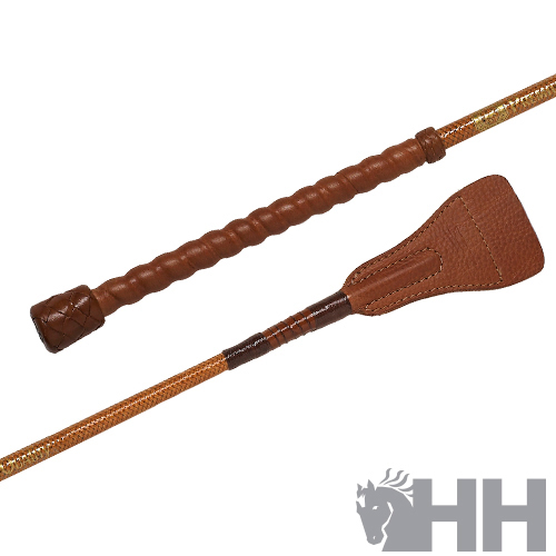 Rédea de equitação em couro castanho com padrão trançado