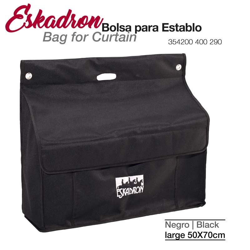 Bolsa preta para establo Eskadron com logo branco, alça e fecho em aba