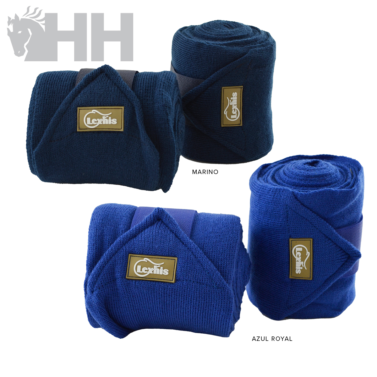Bandagens de equitação LEXHIS azul marinho e azul royal enroladas
