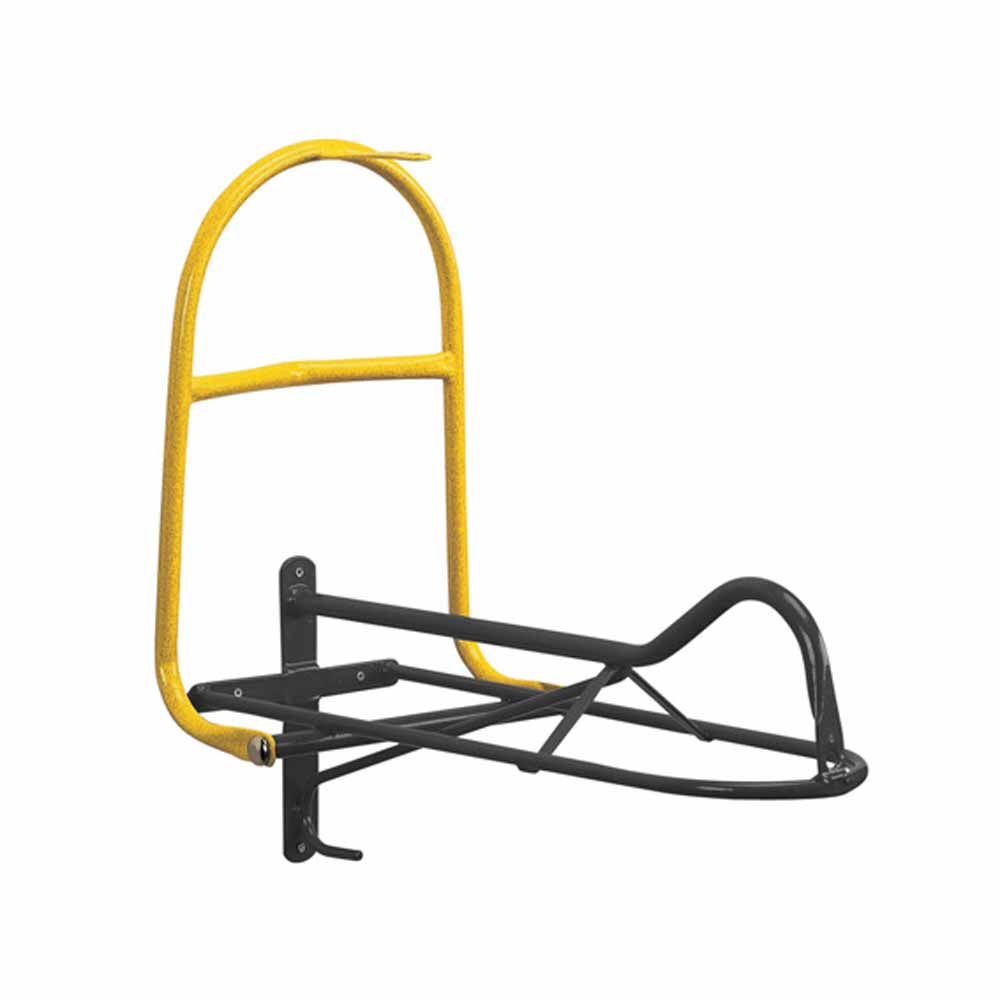 Suporte de parede metálico para bicicleta preto e amarelo