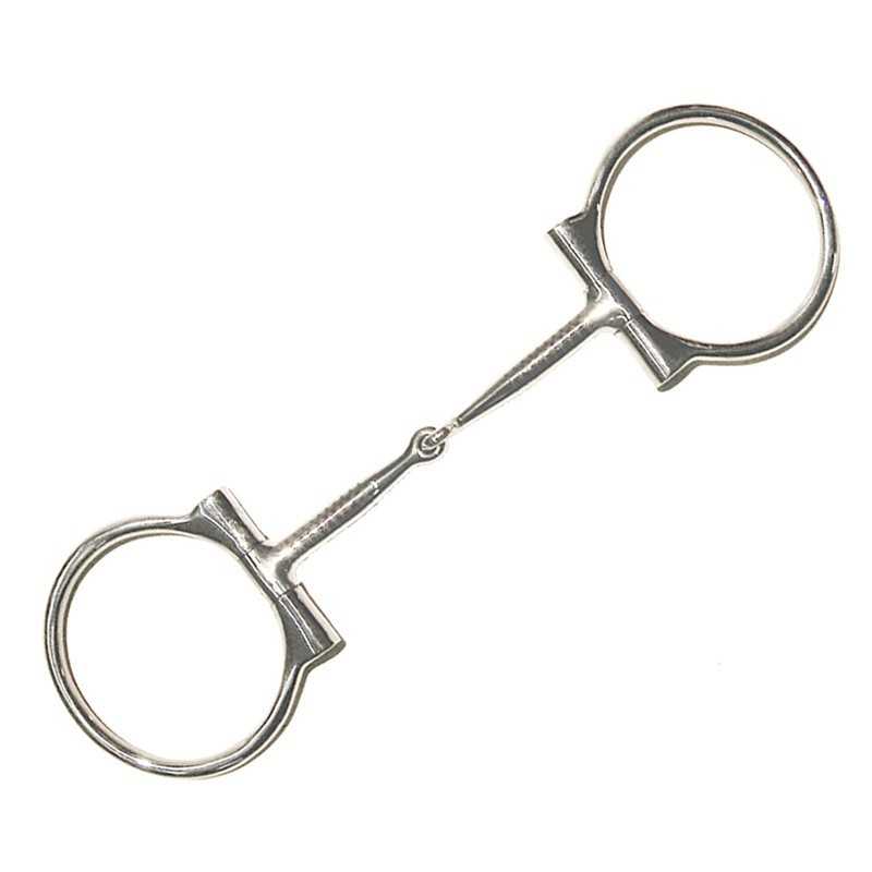 Freio metálico prateado para cavalo sobre fundo branco