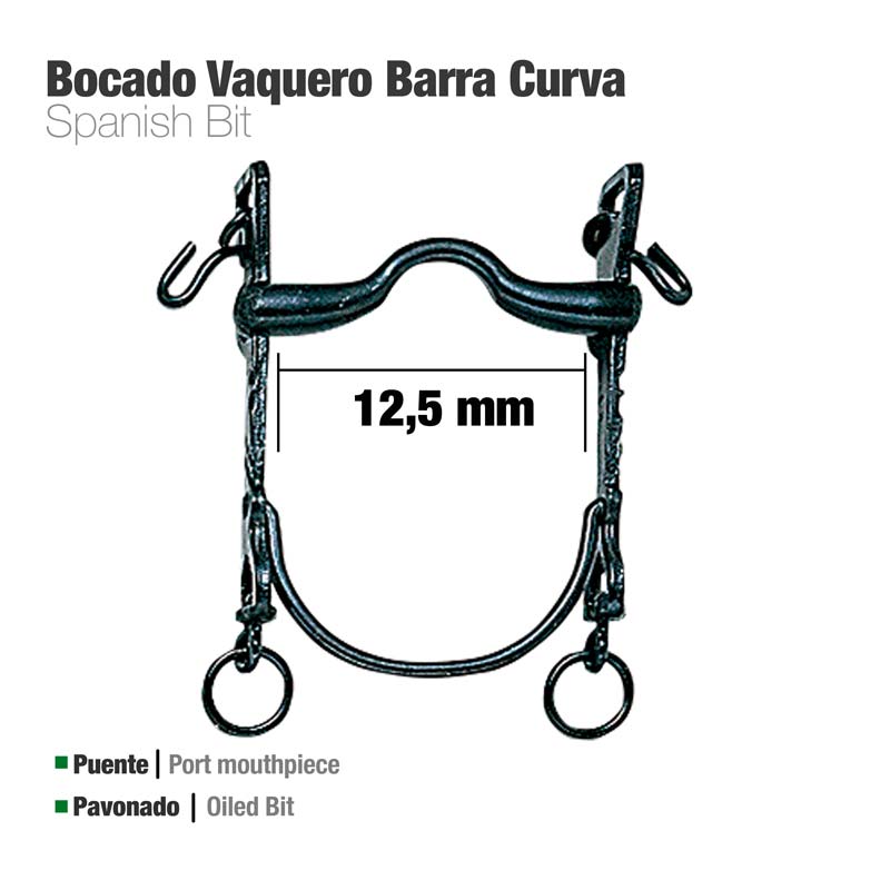 Freio bocado vaqueiro barra curva 12,5 mm oleado