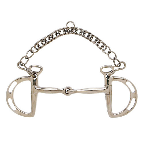 Bridão metálico prateado para equitação com correntes