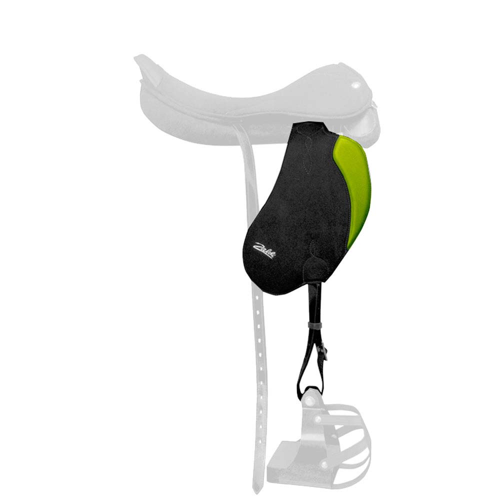 Acessório preto e verde para sela de bicicleta com alça e fivela