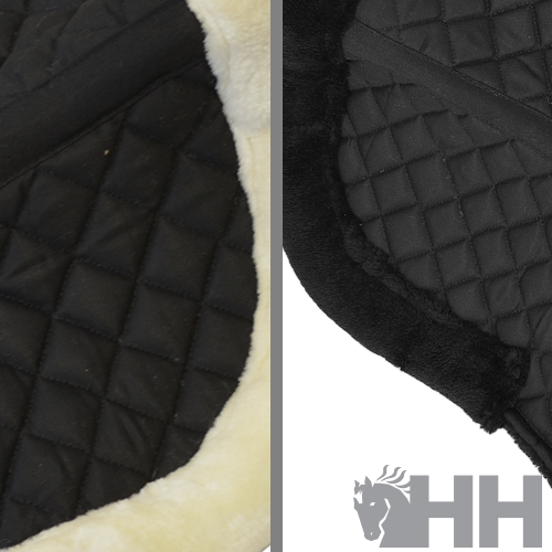 Duas mantas acolchoadas para cavalo com bordas em pelo sintético branco e preto, padrão losangos