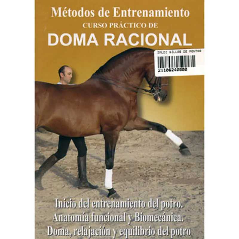 Capa de livro com cavalo castanho e texto em espanhol sobre doma racional