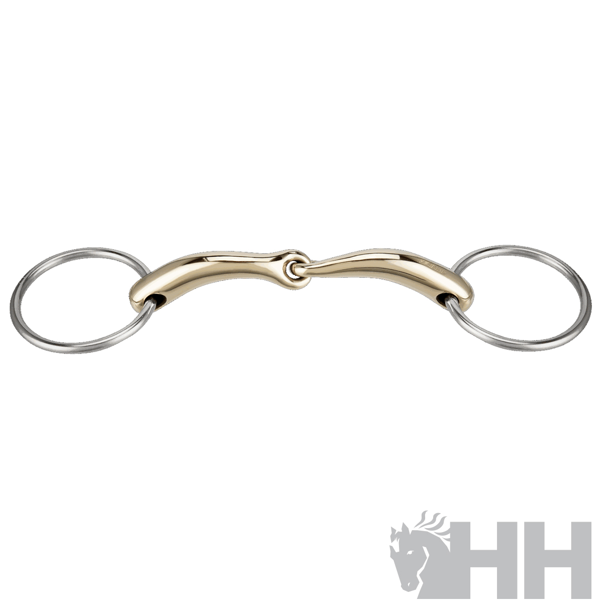 Freio para cavalo com argolas metálicas e peça central dourada