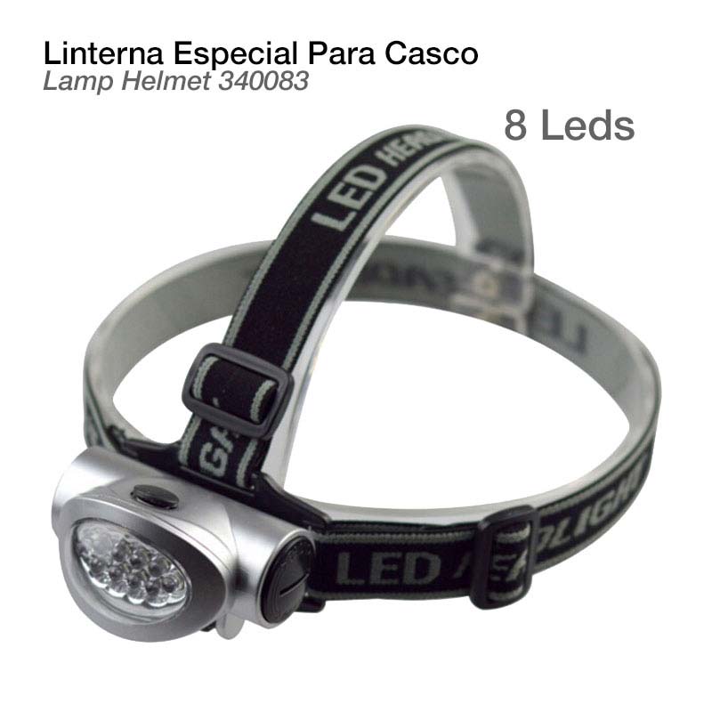 Lanterna para capacete prateada com 8 LEDs e fita preta ajustável