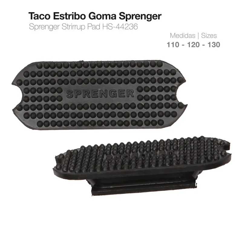 Taco de estribo preto em borracha com textura de pinos e texto SPRINGER