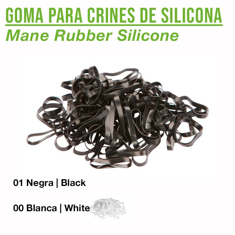 gomas para crinas de silicone preta e branca com texto descritivo