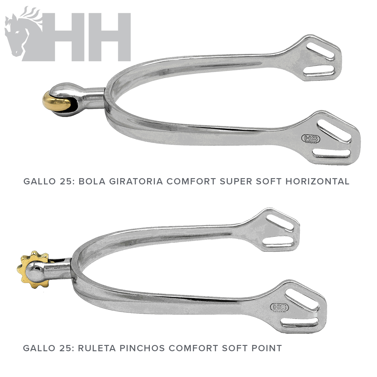 Especificação de esporas metálicas com características diferentes e texto explicativo.