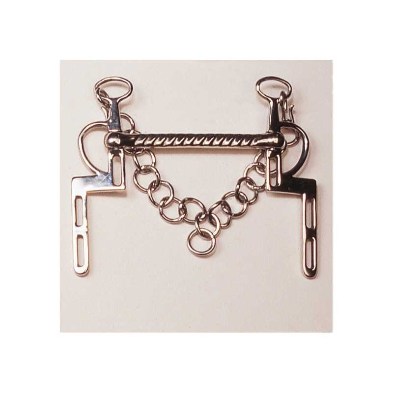 Freno metálico de equitação prateado com corrente