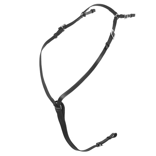 Peitoral ajustável preto de nylon com fivelas e anéis metálicos