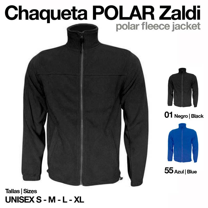 Chaqueta polar fleece preta e azul Zaldi com fecho e gola alta