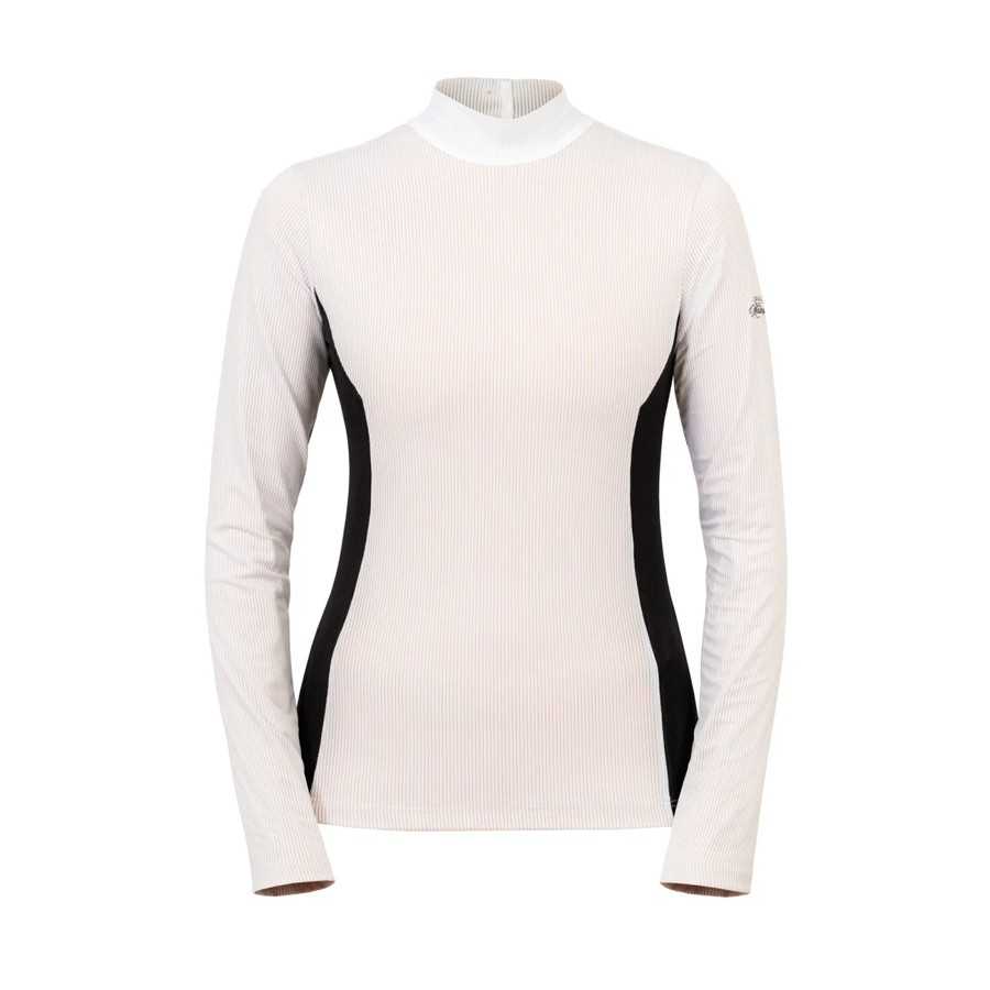 Camisola branca de manga longa com detalhes pretos nas laterais