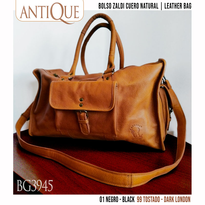 Bolsa de couro natural castanha com alças e bolso frontal