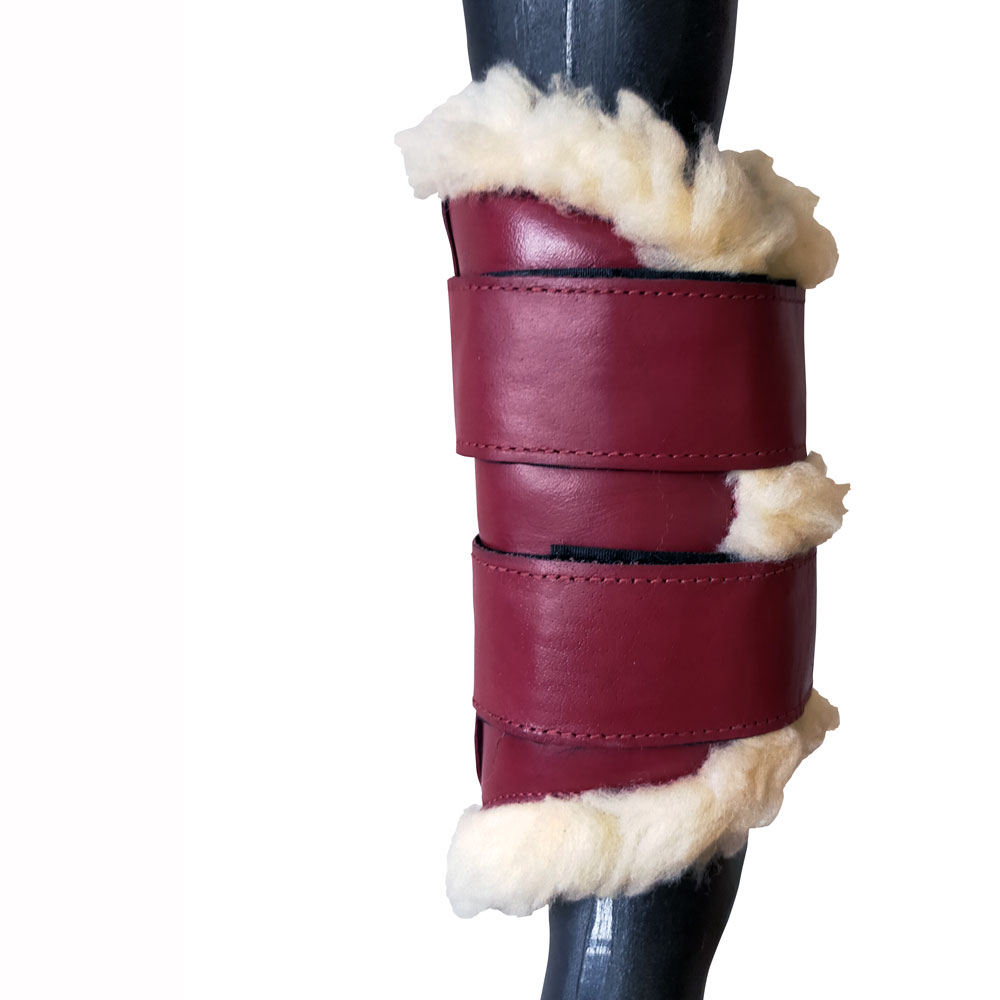 Manopla de equitação vermelha com pele de carneiro branca