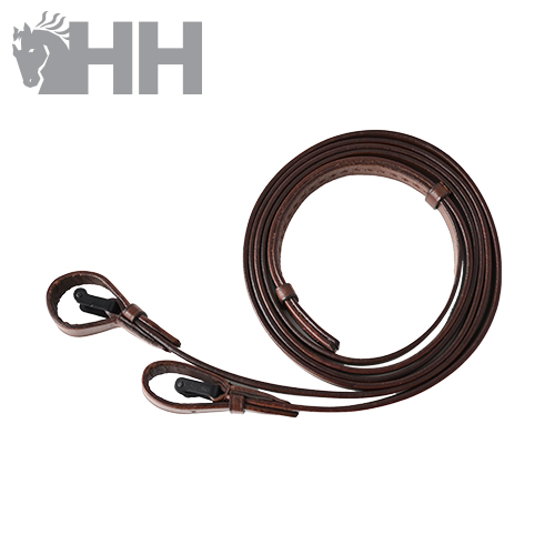 Rédeas de couro castanho HH para equitação com fivelas metálicas