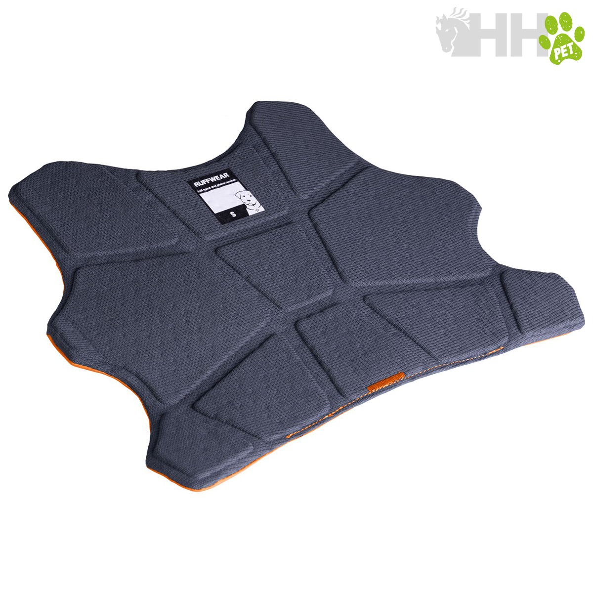 Colete protector cinza com costuras e textura acolchoada