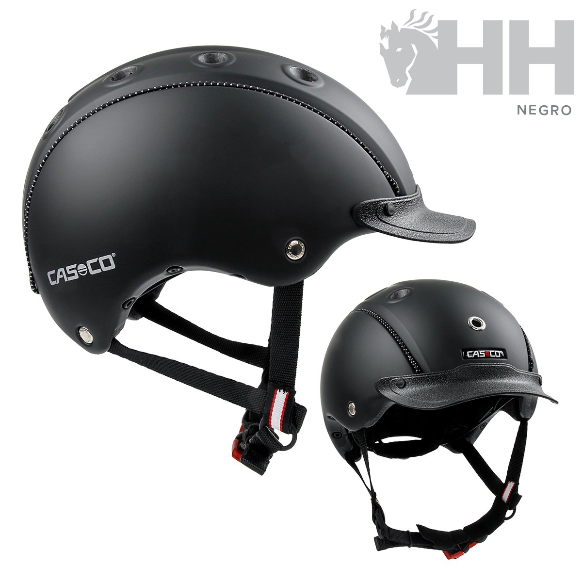 Capacete preto mate CASCO para equitação com cinta ajustável e proteção para queixo