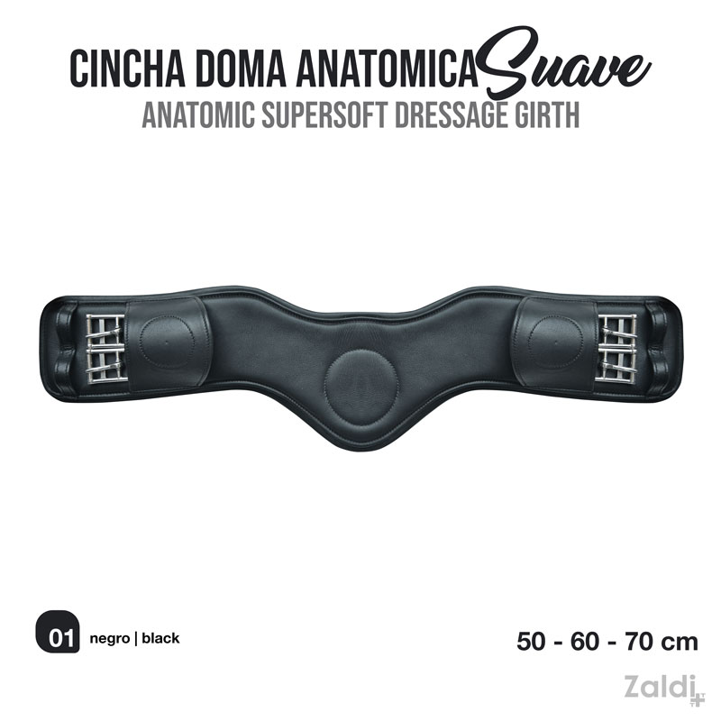 Cincha de doma anatómica preta com fivelas metálicas