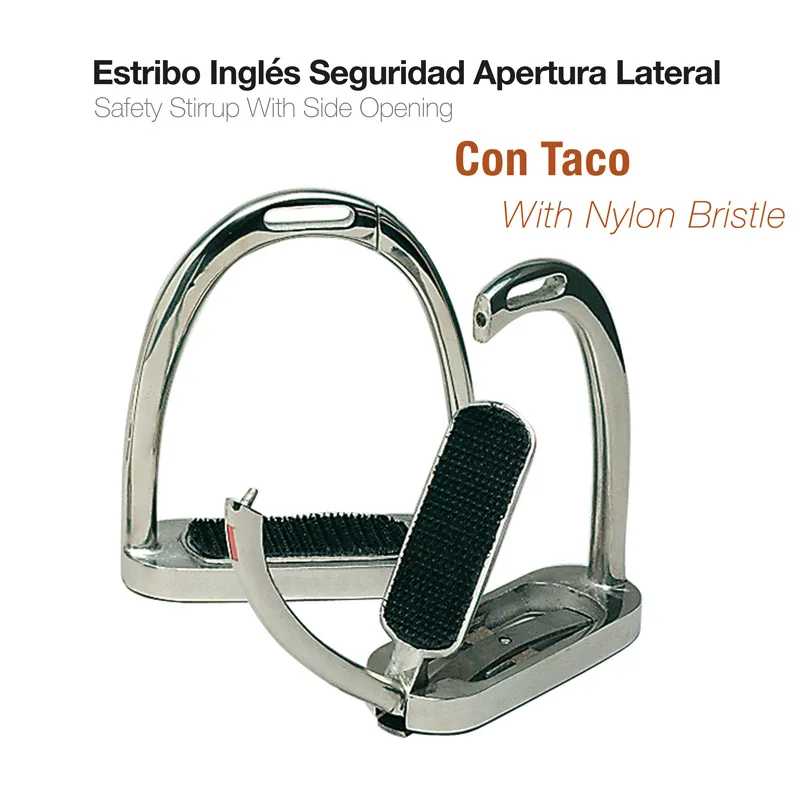 Estribo inglês de segurança com abertura lateral e taco em nylon preto