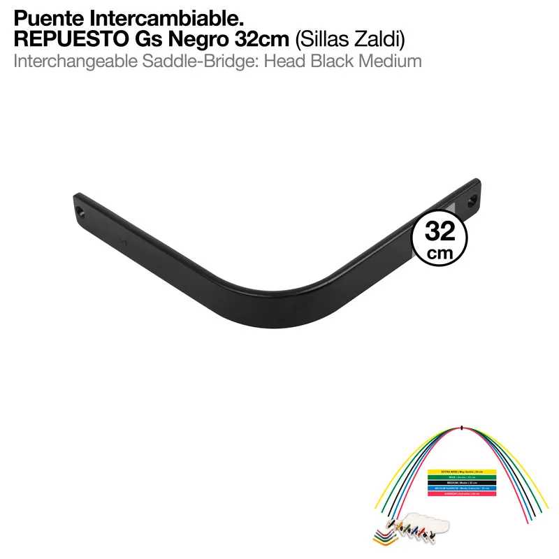 Suporte preto em ângulo de 32 cm com etiquetas e acessórios coloridos