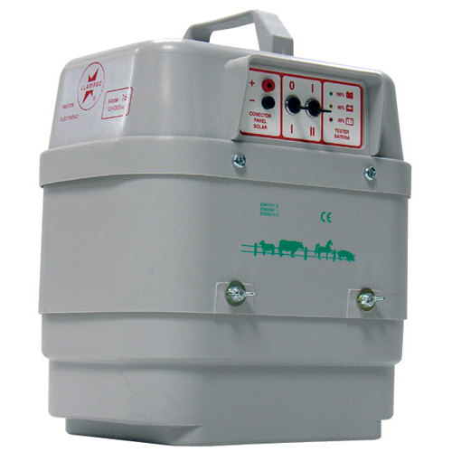 Dispositivo elétrico branco com alça e mostrador com botões e texto