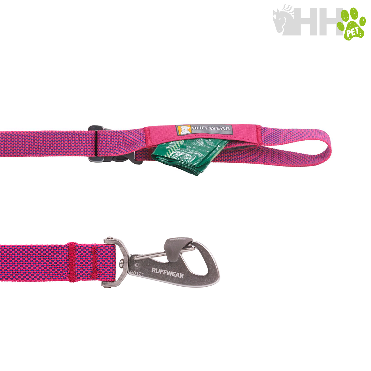 Trela para cão rosa e roxa RUFFWEAR com fivela metálica e bolso pequeno
