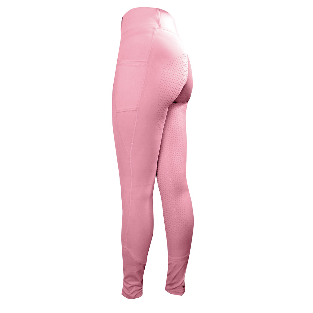 Leggings desportivas cor de rosa com padrão antiderrapante e bolso lateral