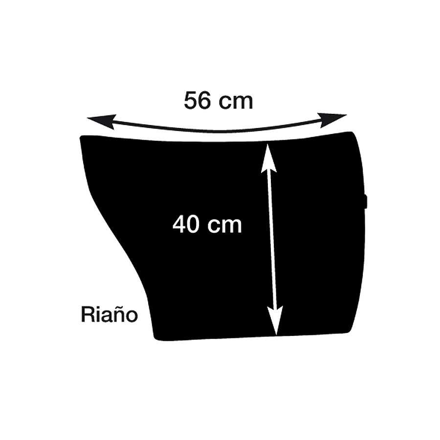 Molde preto de peça com dimensões 56 cm por 40 cm e texto Riaño