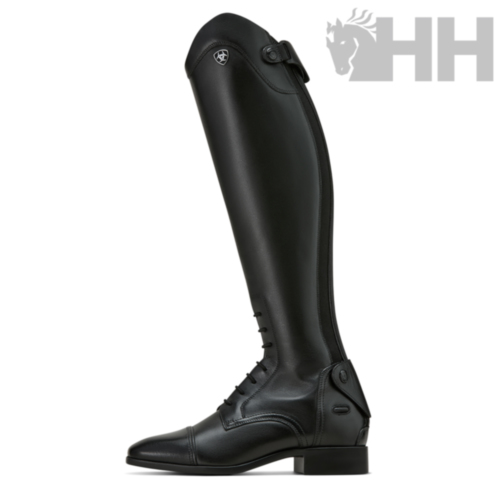 Bota de equitação preta em couro liso com cadarço e fecho