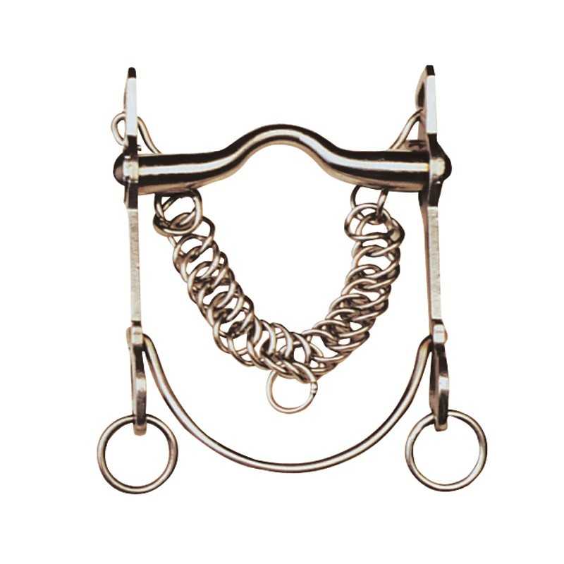 Freio metálico para cavalo com corrente e anéis