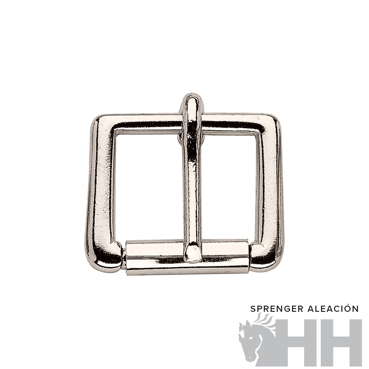 Fivela quadrada metálica prateada com pino central