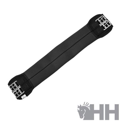 Cilha elástica preta com fivelas metálicas e etiqueta 90cm