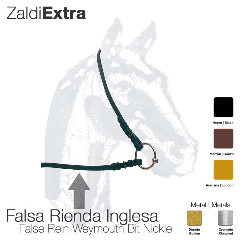 Cabresto de equitação falso rienda inglesa preto com argola metálica cromada